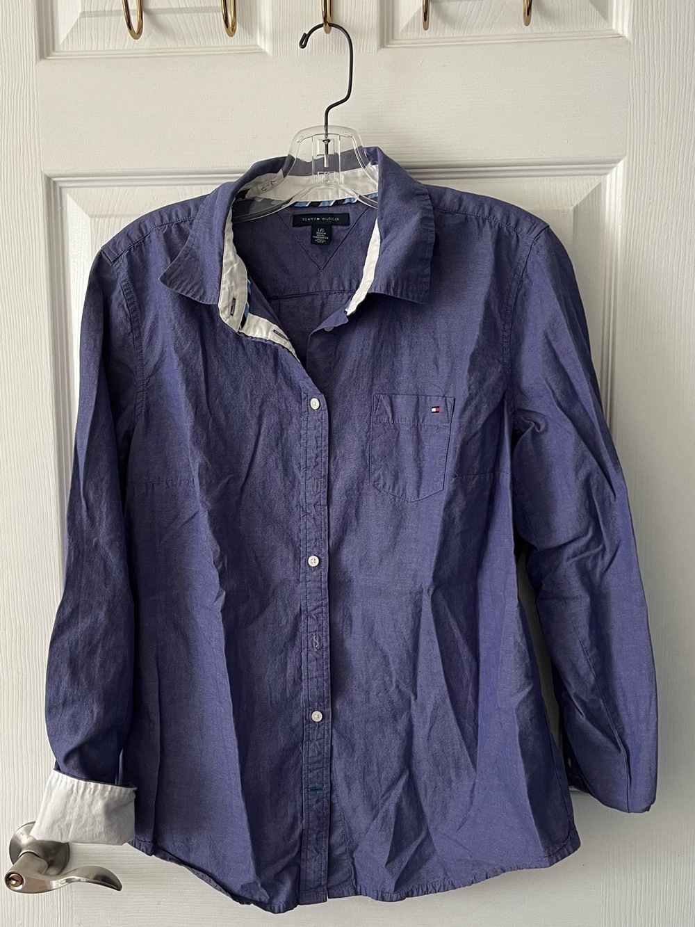 Tommy Hilfiger Navy Blue Button-Down Shirt with White Trim